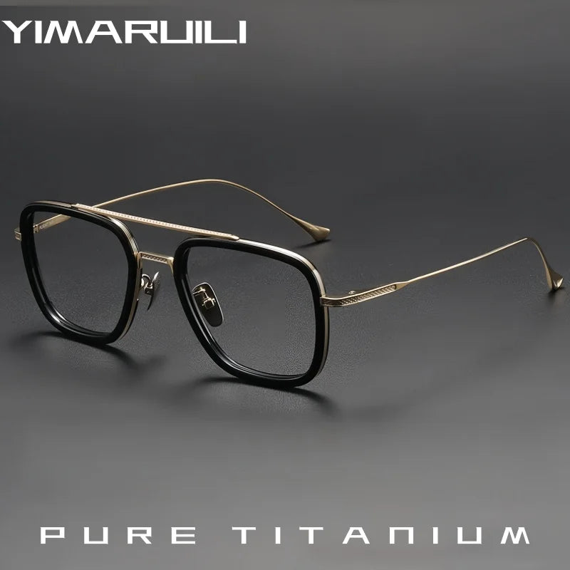Yimaruili Men's Full Rim Square Double Bridge Titanium Eyeglasses 774006
