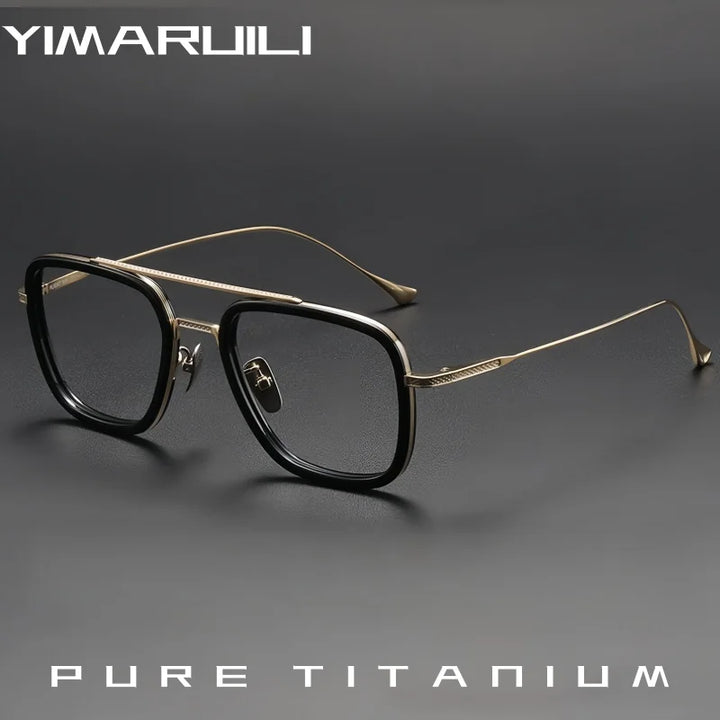 Yimaruili Men's Full Rim Square Double Bridge Titanium Eyeglasses 774006