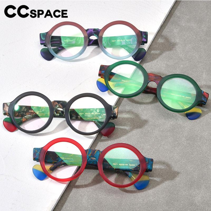 CCspace Unisex Full Rim Round Acetate Eyeglasses 56872 Full Rim CCspace   