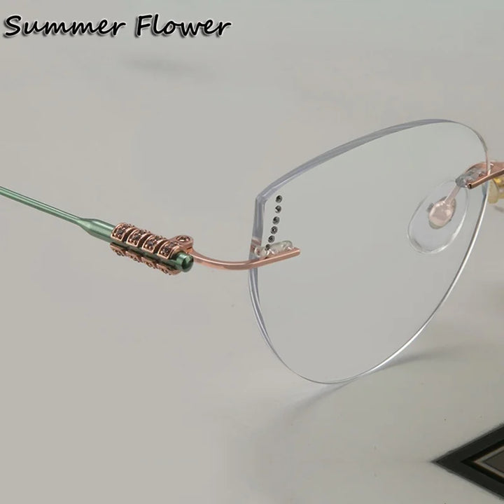Summer Flower Women's Rimless Round Cat Eye Titanium Eyeglasses 694218
