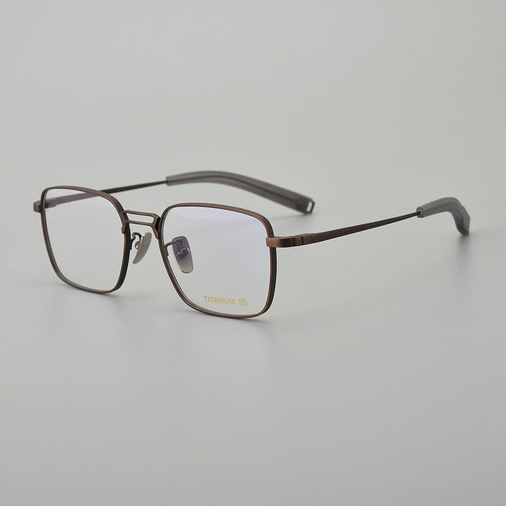 Muzz Men's Full Rim Square Titanium Acetate Eyeglasses 8827 Full Rim Muzz Brown  