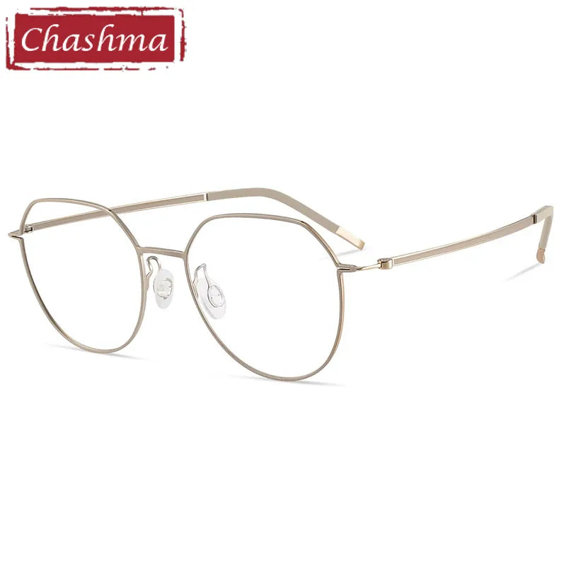 Chashma Ottica Women's Full Rim Flat Top Round Titanium Eyeglasses 7241 Full Rim Chashma Ottica Camel Coffee  