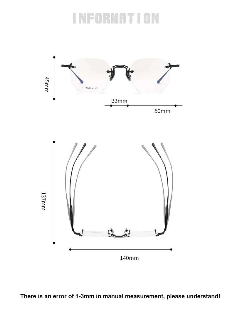 Aimee Men's Rimless Polygon Oval Titanium Eyeglasses 22140 Rimless Aimee   