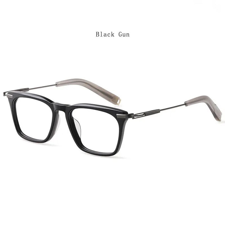 Hdcrafter Men's Full Rim Big Square Titanium Acetate Eyeglasses Dlx403 Full Rim Hdcrafter Eyeglasses Black-Gun  