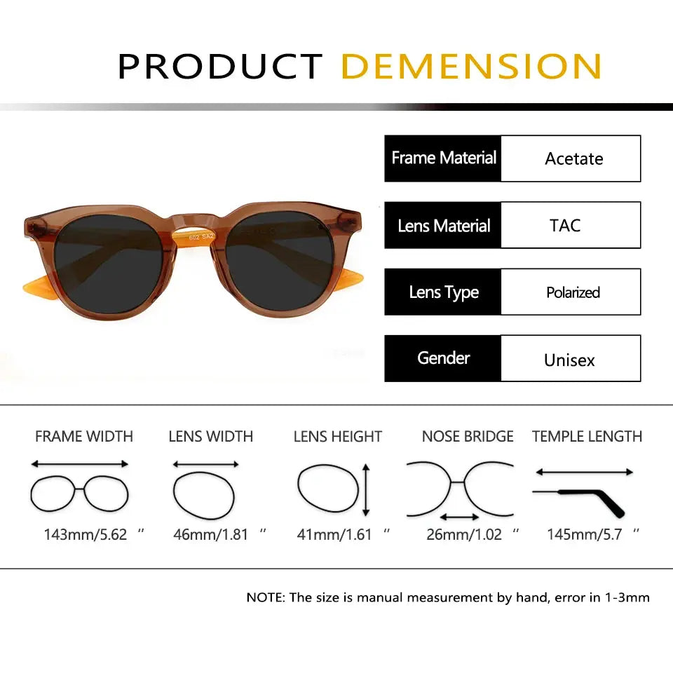 Esnbie 721810 Unisex Full Rim Flat Top Round Thick Acetate Sunglasses FuzWeb