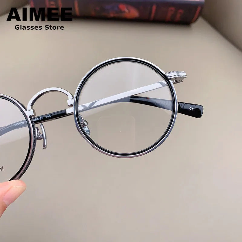 Aimee Unisex Full Rim Round Acetate Titanium Eyeglasses 633100