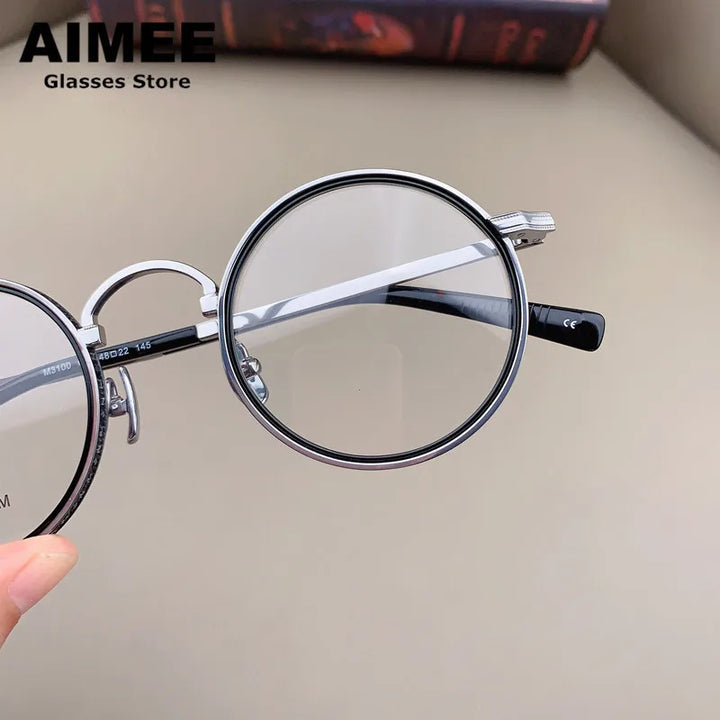 Aimee Unisex Full Rim Round Acetate Titanium Eyeglasses 633100