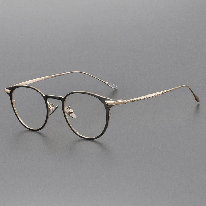 Yimaruili Unisex Full Rim Round Titanium Eyeglasses Y0061 Full Rim Yimaruili Eyeglasses Black Gold  