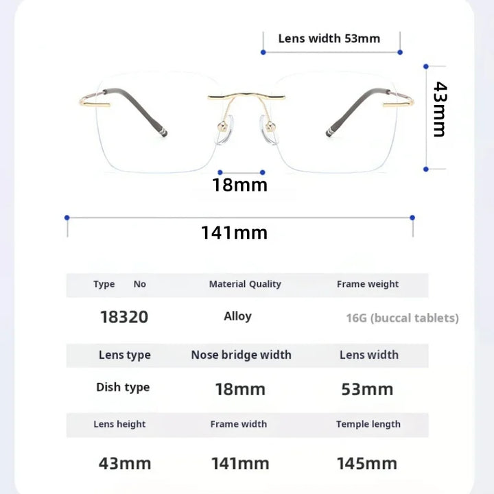 Xbora Unisex Rimless Polygon Square Titanium-Alloy Eyeglasses 518320