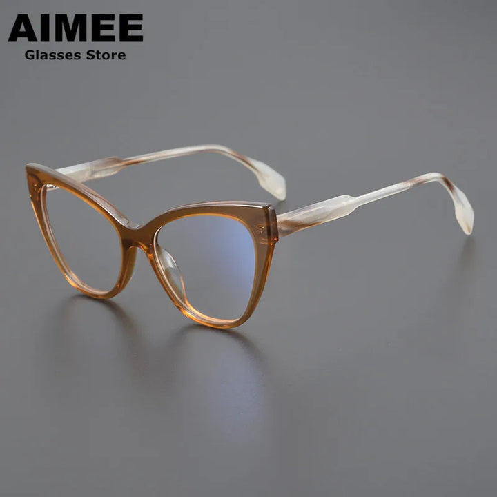 Aimee Unisex Full Rim Square Cat Eye Thick Acetate Eyeglasses 2629 Full Rim Aimee Tea  