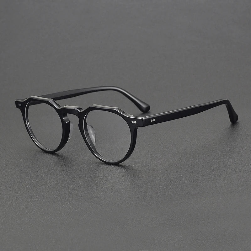 Black Mask Unisex Full Rim Flat Top Round Acetate Eyeglasses 48097 Full Rim Black Mask Black