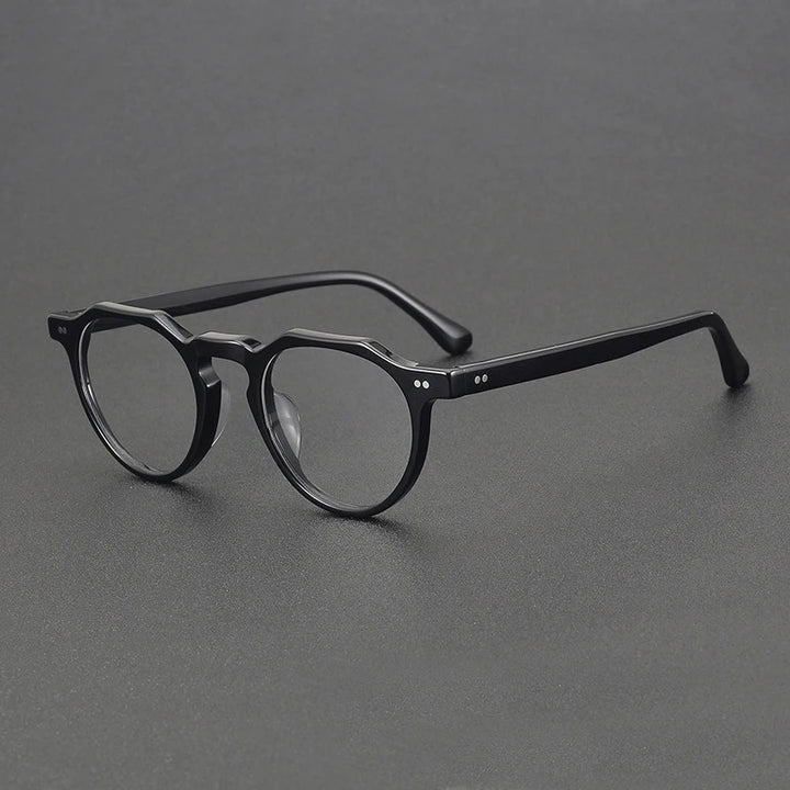 Black Mask Unisex Full Rim Flat Top Round Acetate Eyeglasses 48097 Full Rim Black Mask Black