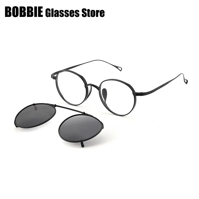 Bobbie Unisex Full Rim Oval Titanium Eyeglasses Clip On Sunglasses 642113
