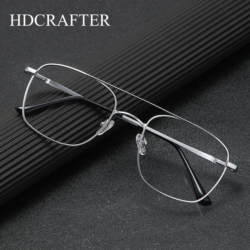 Hdcrafter Men's Full Rim Square Double Bridge Titanium Eyeglasses T001 Full Rim Hdcrafter Eyeglasses   