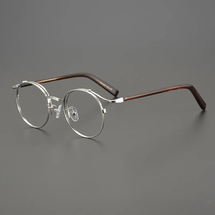 Aimee Unisex Full Rim Round Oval Titanium Acetate Eyeglasses 14050 Full Rim Aimee Silver Tortoise  