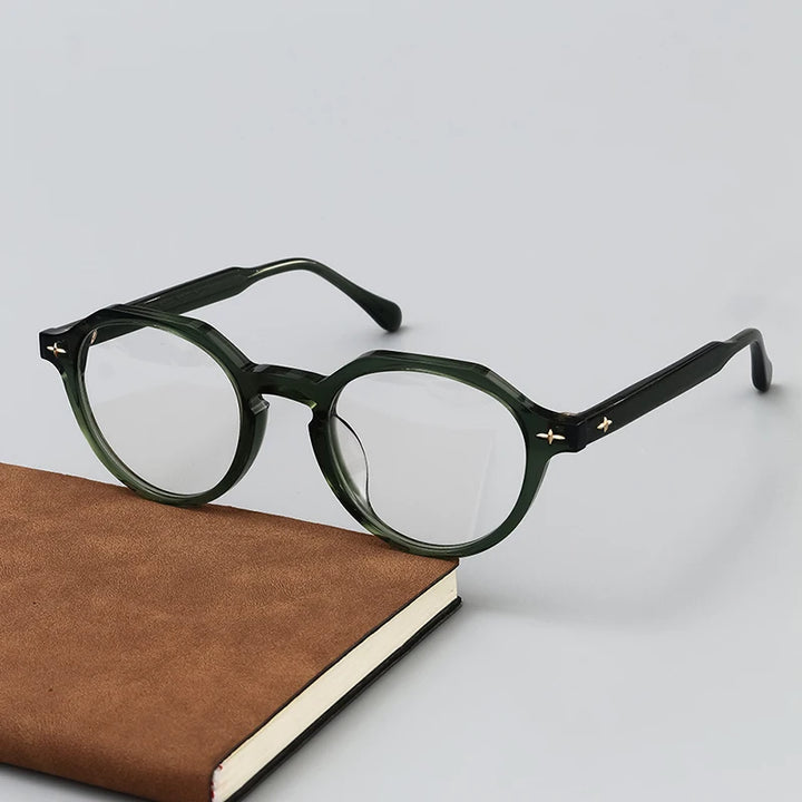 Black Mask Unisex Full Rim Flat Top Oval Acetate Eyeglasses M1024 Full Rim Black Mask Green  