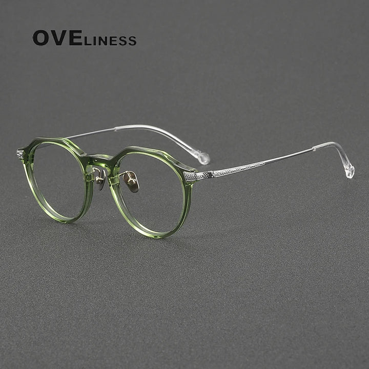 Oveliness Women's Full Rim Flat Top Round Titanium Acetate Eyeglasses 53402