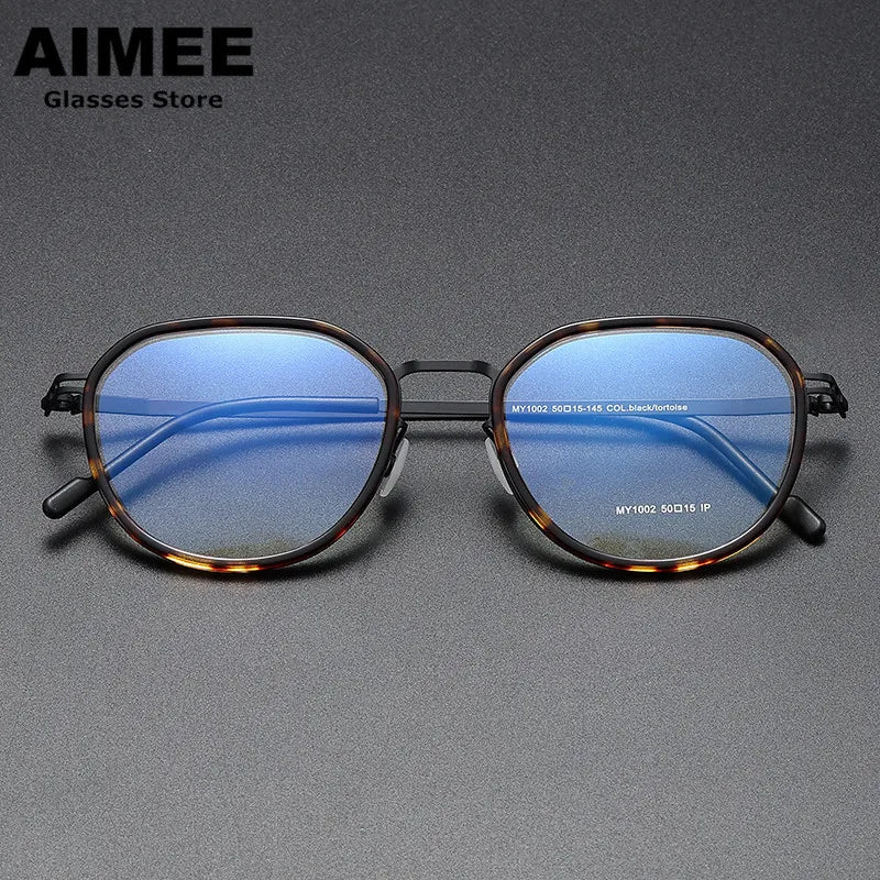 Aimee Unisex Full Rim Oval Square Acetate Steel Eyeglasses 1002 Full Rim Aimee Tortoise-Black  