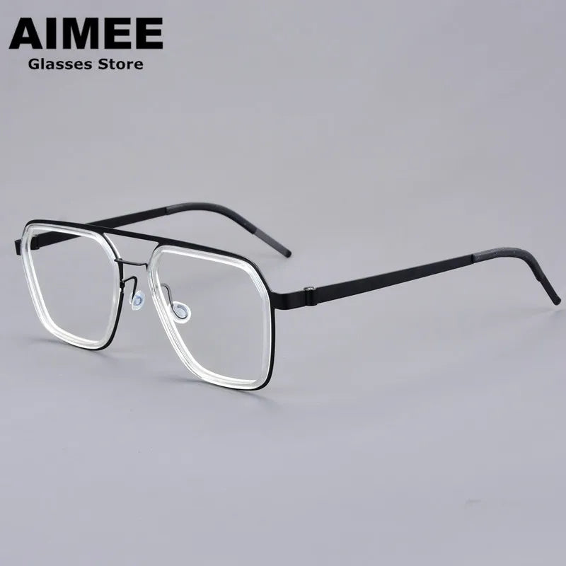 Aimee Unisex Full Rim Square Double Bridge Titanium Acetate Eyeglasses 19753