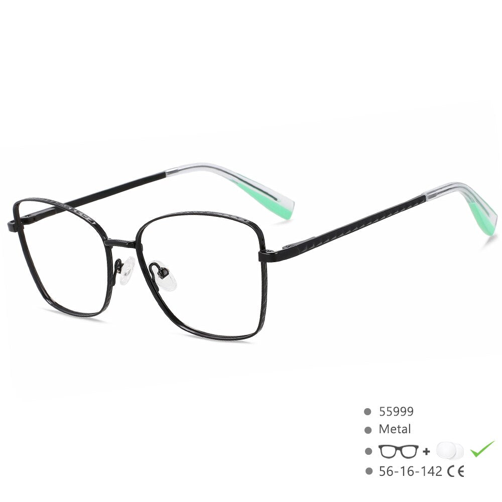 CCspace Women's Full Rim Big Square Cat Eye Alloy Eyeglasses 55999 Full Rim CCspace C5BlackGreen  