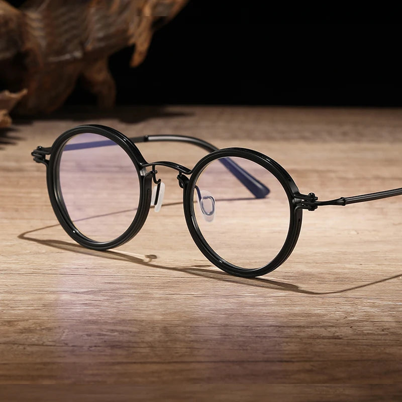 Black Mask Women's Full Rim Round Titanium Acetate Eyeglasses 410685