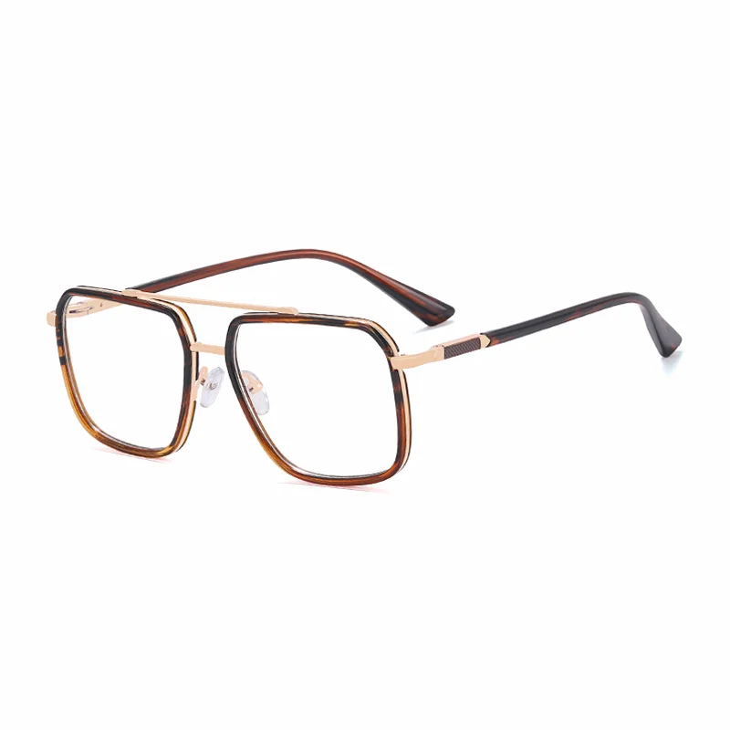 Ralferty Women's Full Rim Square Double Bridge Alloy Acetate Eyeglasses R821 Full Rim Ralferty C2 Brown Striped CHINA 