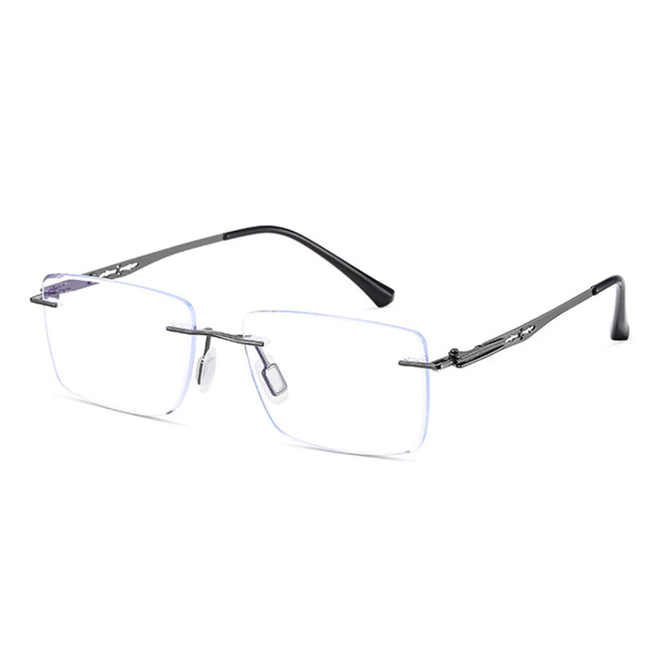 KatKani Unisex Rimless Square  Alloy Eyeglasses Clip On Polarized Sunglasses 5537 With Clip Ons KatKani Eyeglasses   