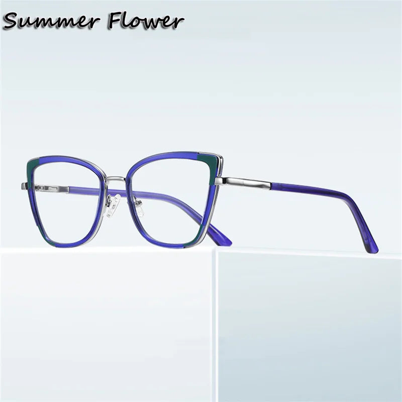 Summer Flower Women's Full Rim Cat Eye Tr 90 Alloy Eyeglasses 31337