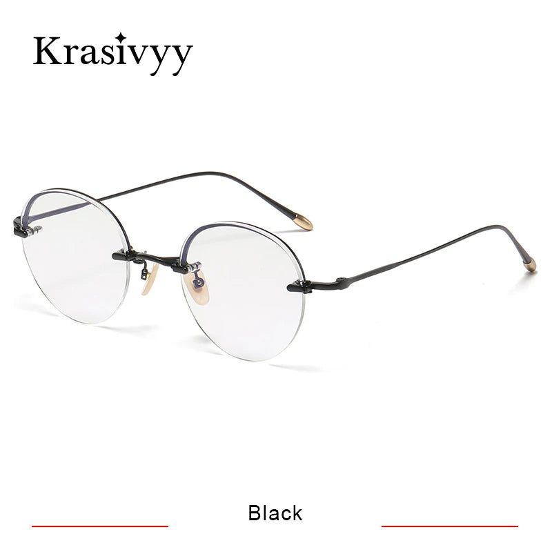 Krasivyy Men's Semi Rim Round Titanium Eyeglasses K5921 Semi Rim Krasivyy Black  