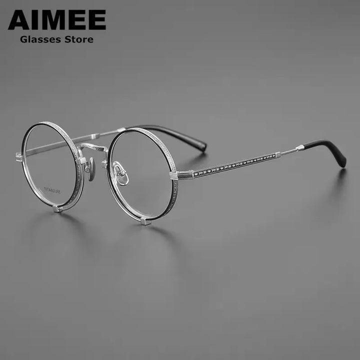 Aimee Unisex Full Rim Round Titanium Acetate Eyeglasses 369153