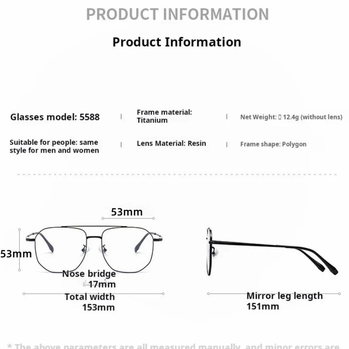 Momoja Unisex Full Rim Big Square Double Bridge Titanium Eyeglasses 725588
