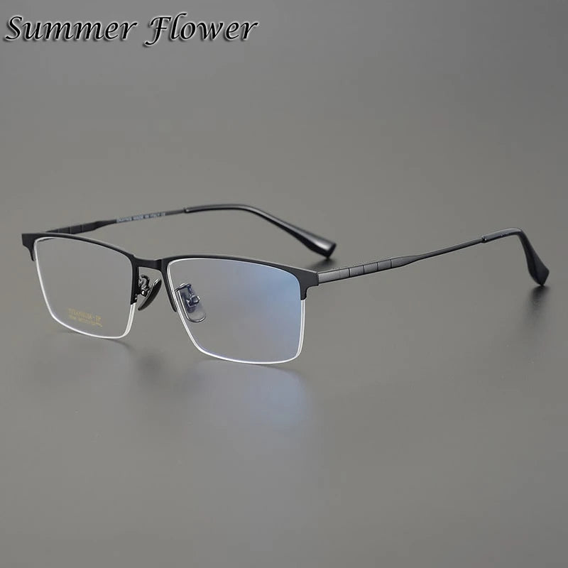 Summer Flower Men's Semi Rim Square Titanium Eyeglasses 91045