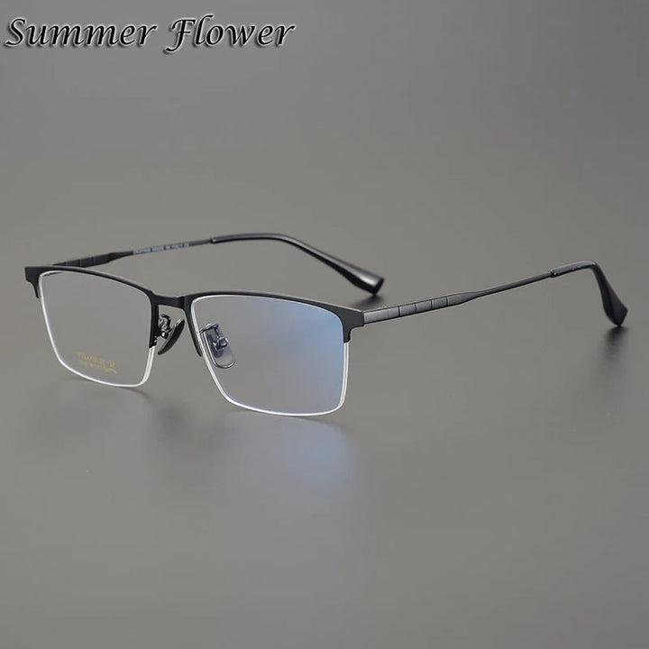 Summer Flower Men's Semi Rim Square Titanium Eyeglasses 91045