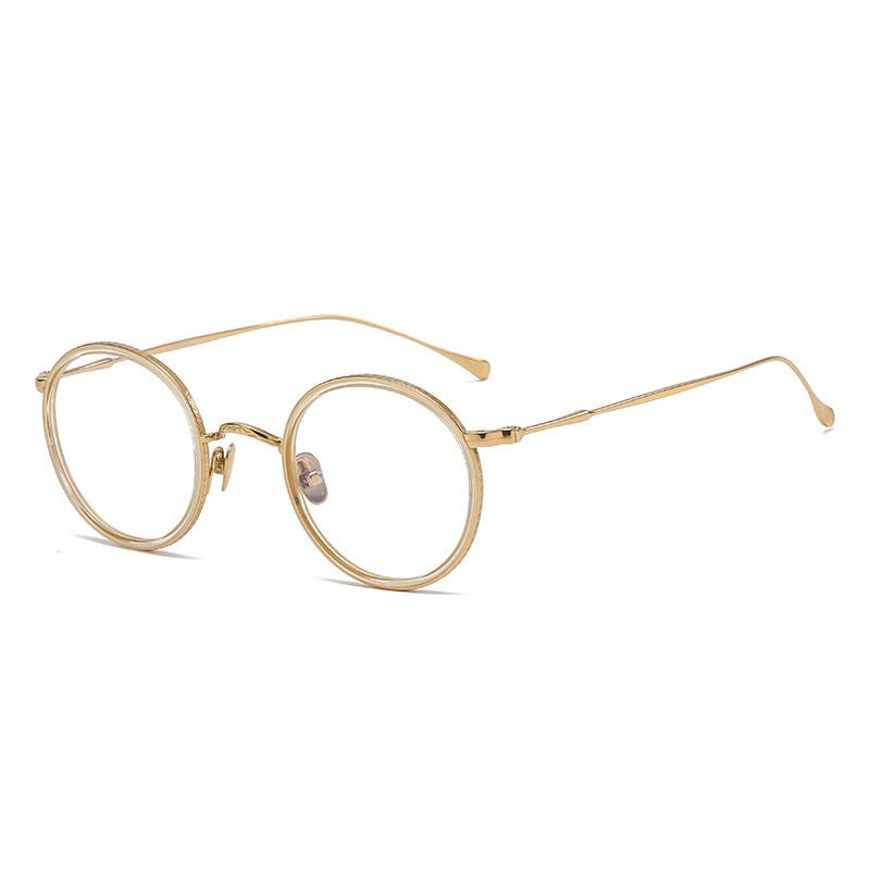 Hdcrafter Unisex Full Rim Round Titanium Eyeglasses Ps7360 Full Rim Hdcrafter Eyeglasses Gold  