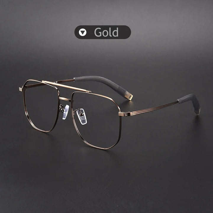 KatKani Men's Full Rim Square Double Bridge Titanium Eyeglasses Km0942 Full Rim KatKani Eyeglasses Gold  