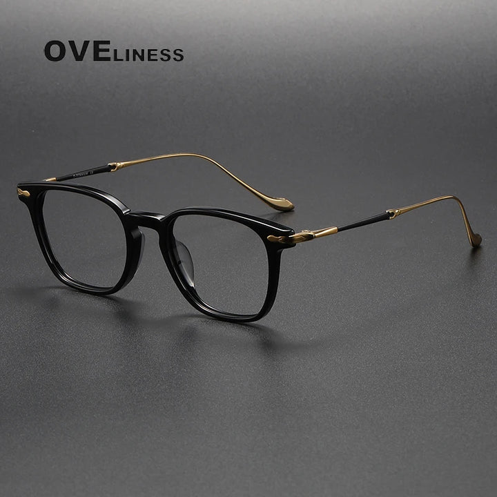 Oveliness Unisex Full Rim Square Acetate Titanium Eyeglasses 2052 Full Rim Oveliness black gold  