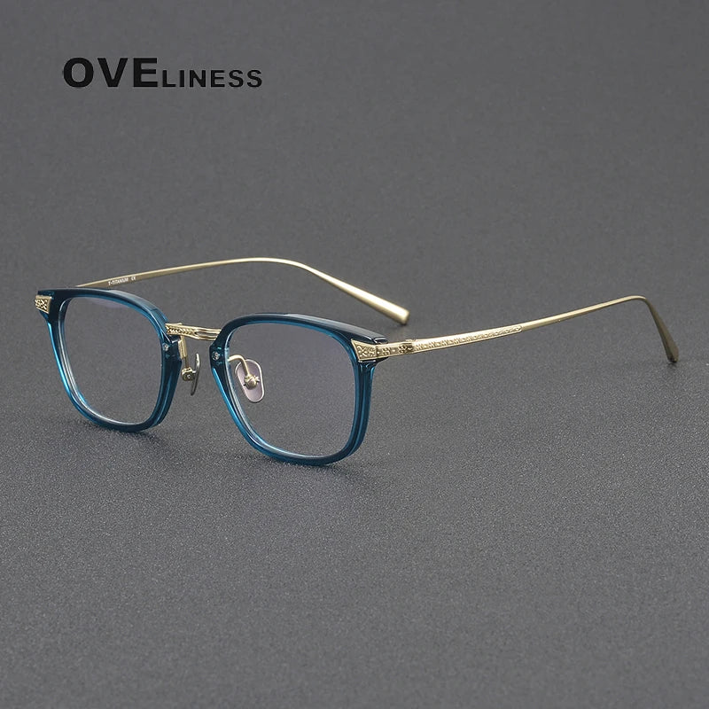 Oveliness Women's Full Rim Square Acetate Titanium Eyeglasses 3023 Full Rim Oveliness blue gold  