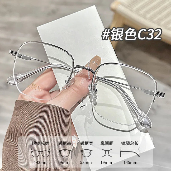 Zirosat Unisex Semi Rim Polygon Square Titanium Eyeglasses 96242