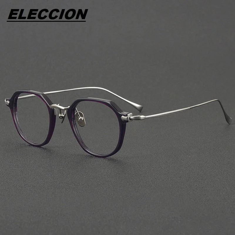 Eleccion Unisex Full Rim Polygon Acetate Titanium Eyeglasses 81036 Full Rim Eleccion Purple CHINA