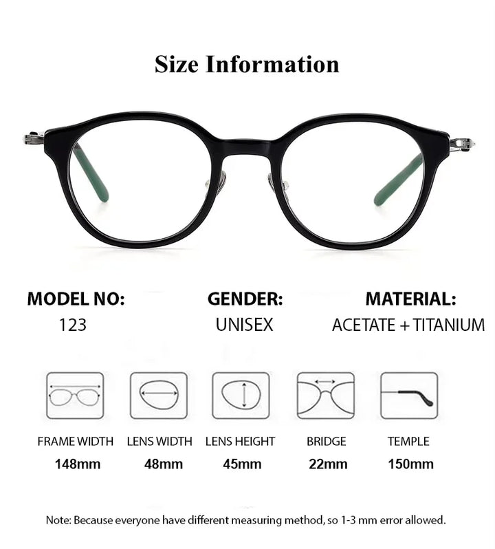 Summer Flower Unisex Full Rim Round Acetate Titanium Eyeglasses 611013