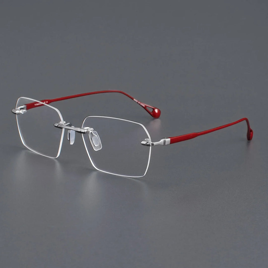 Muzz Unisex Rimless Square Polygon Titanium Eyeglasses 26307 Rimless Muzz Red  