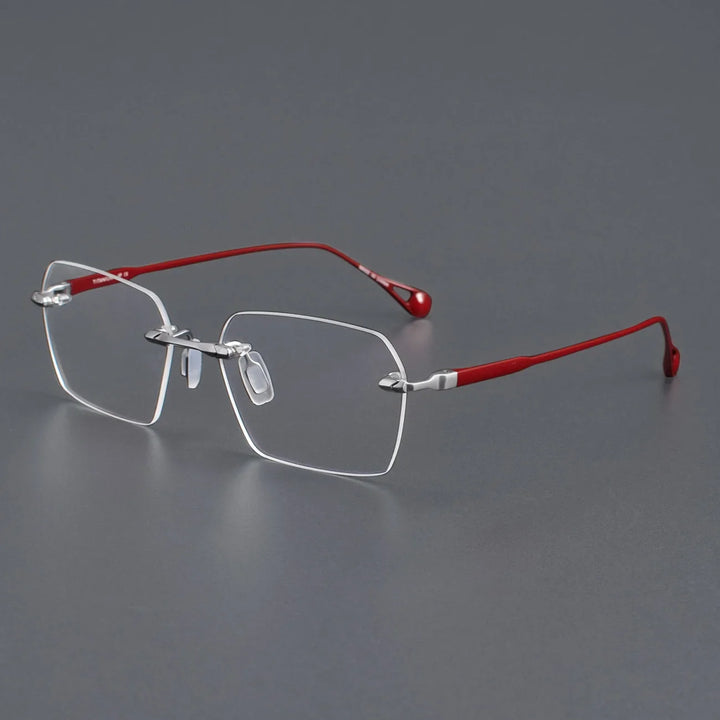 Muzz Unisex Rimless Square Polygon Titanium Eyeglasses 26307 Rimless Muzz Red  