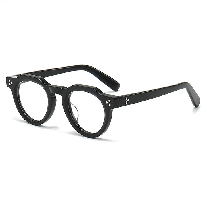 Black Mask Unisex Full Rim Flat Top Round Acetate Eyeglasses 8013 Full Rim Black Mask Black  