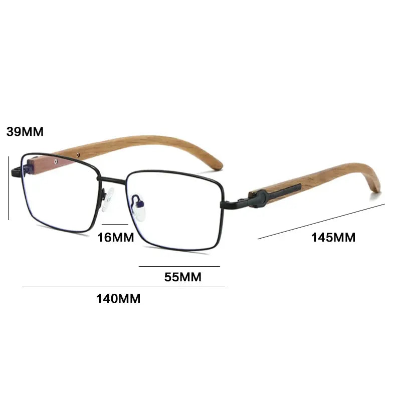 Gatenac Unisex Full Rim Square Titanium Wood Temple Eyeglasses 794006 Gatenac