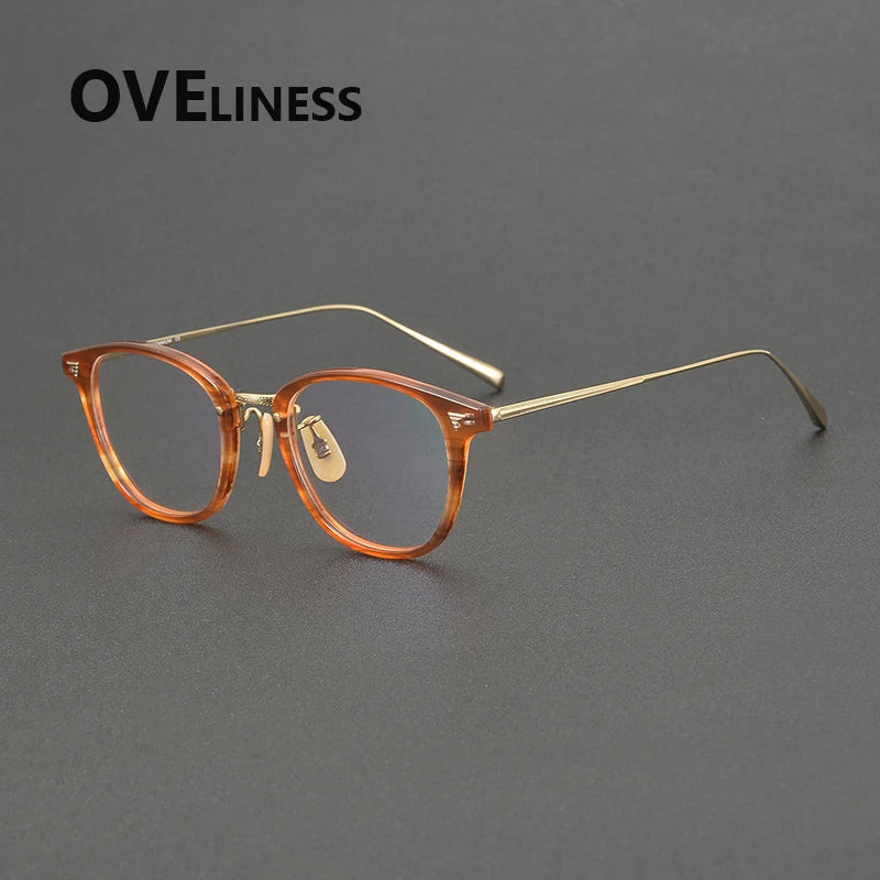 Oveliness Women's Full Rim Oval Square Acetate Titanium Eyeglasses 84548 Full Rim Oveliness tea gold