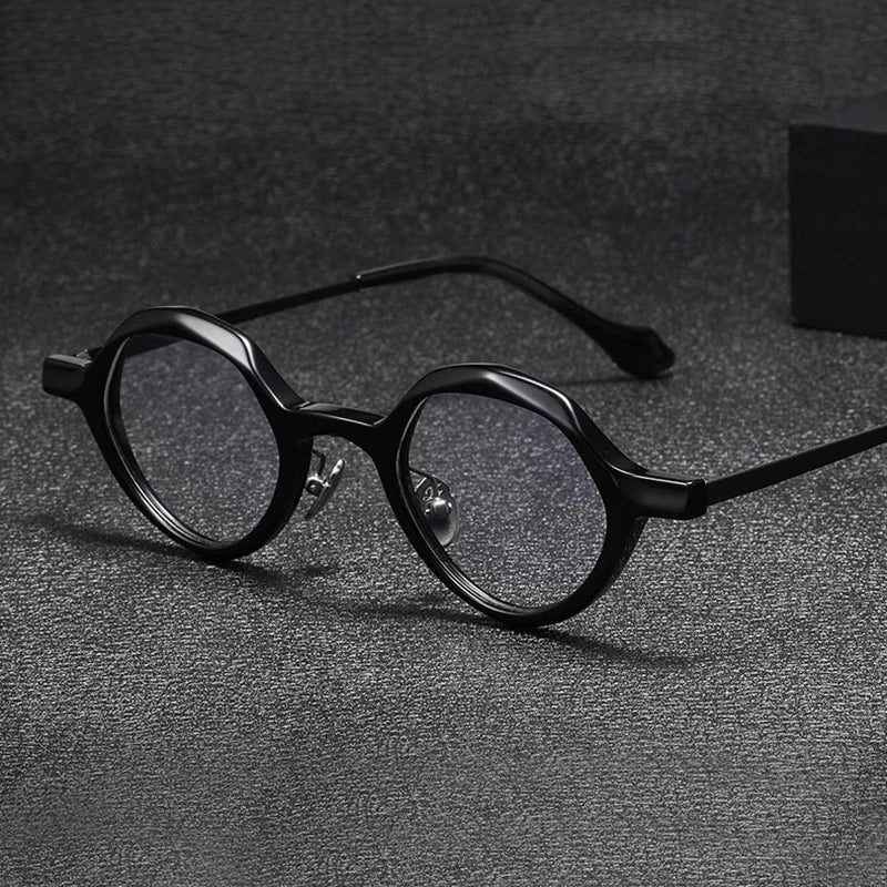 Black Mask Unisex Full Rim Oval Round Acetate Titanium Eyeglasses 96071 Full Rim Black Mask