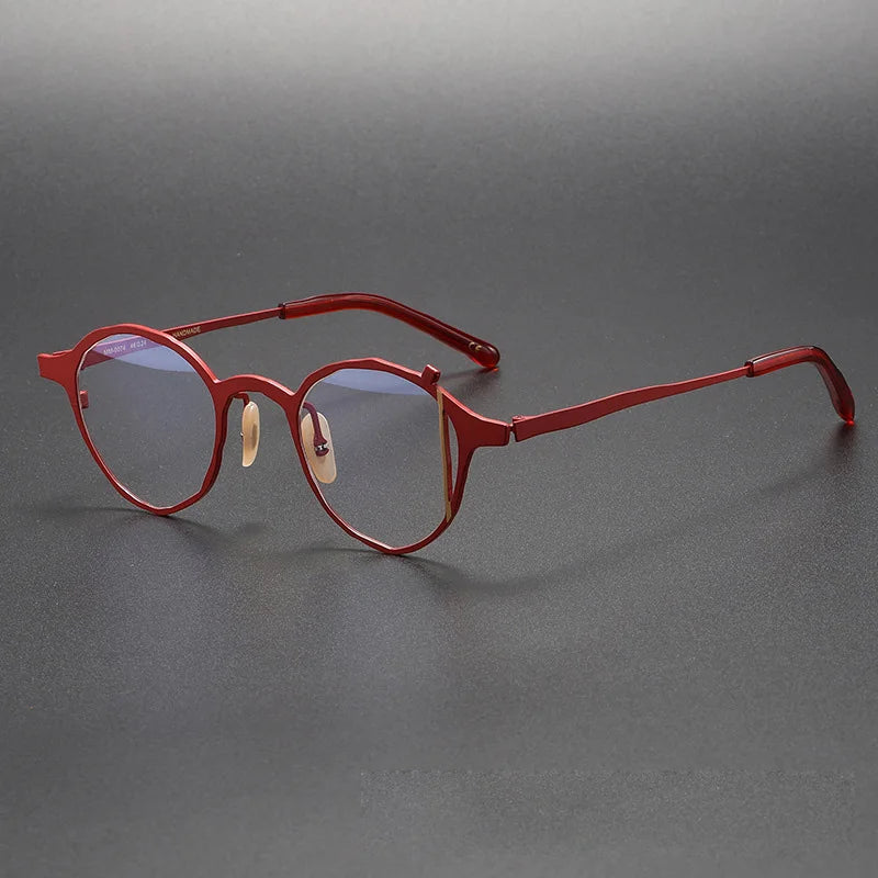 Muzz Men's Full Rim Small Oval Square Titanium Eyeglasses M0074 Full Rim Muzz red