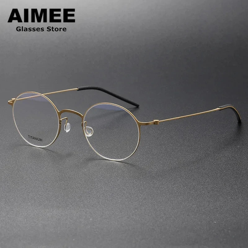 Aimee Unisex Full Rim Round Screwless Titanium Eyeglasses 5504 Full Rim Aimee Golden  