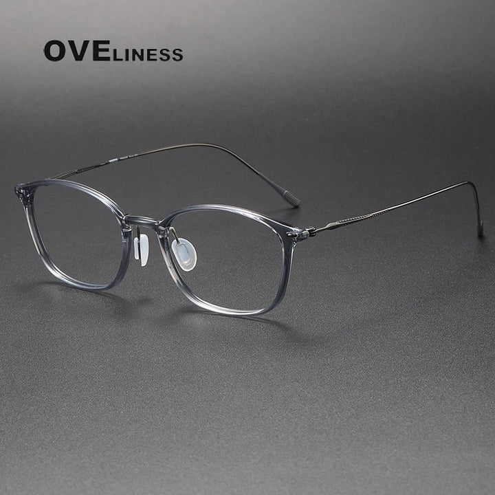 Oveliness Unisex Full Rim Square Acetate Titanium Eyeglasses 8650 Full Rim Oveliness grey gun  
