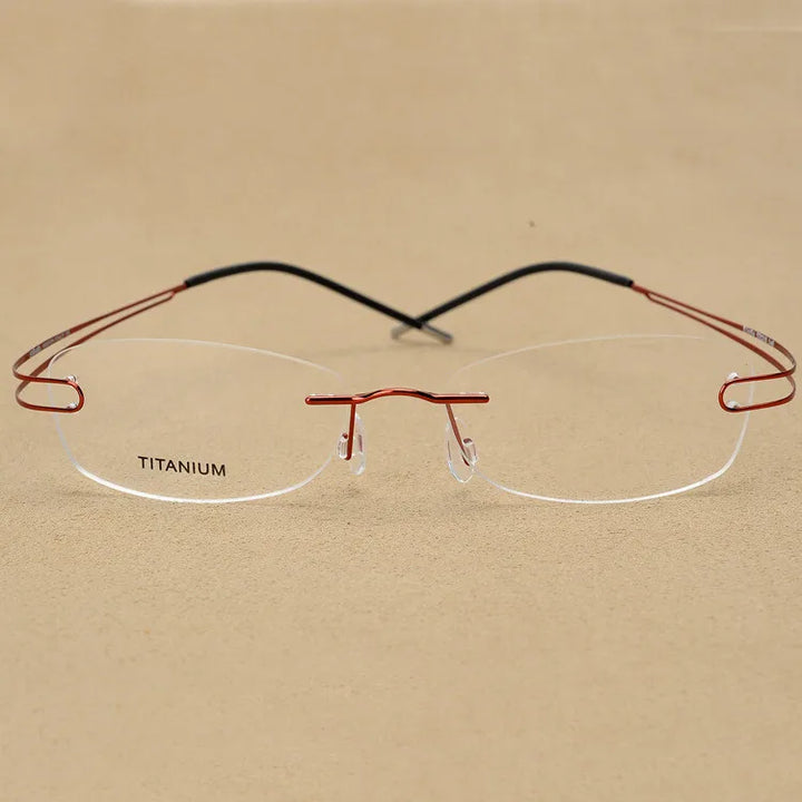 CCspace Unisex Rimless Rectangle Titanium Alloy Eyeglasses 300880 Rimless CCSpace Red  